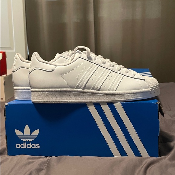 Men’s Adidas All-White Superstar Sneakers - Picture 3 of 6